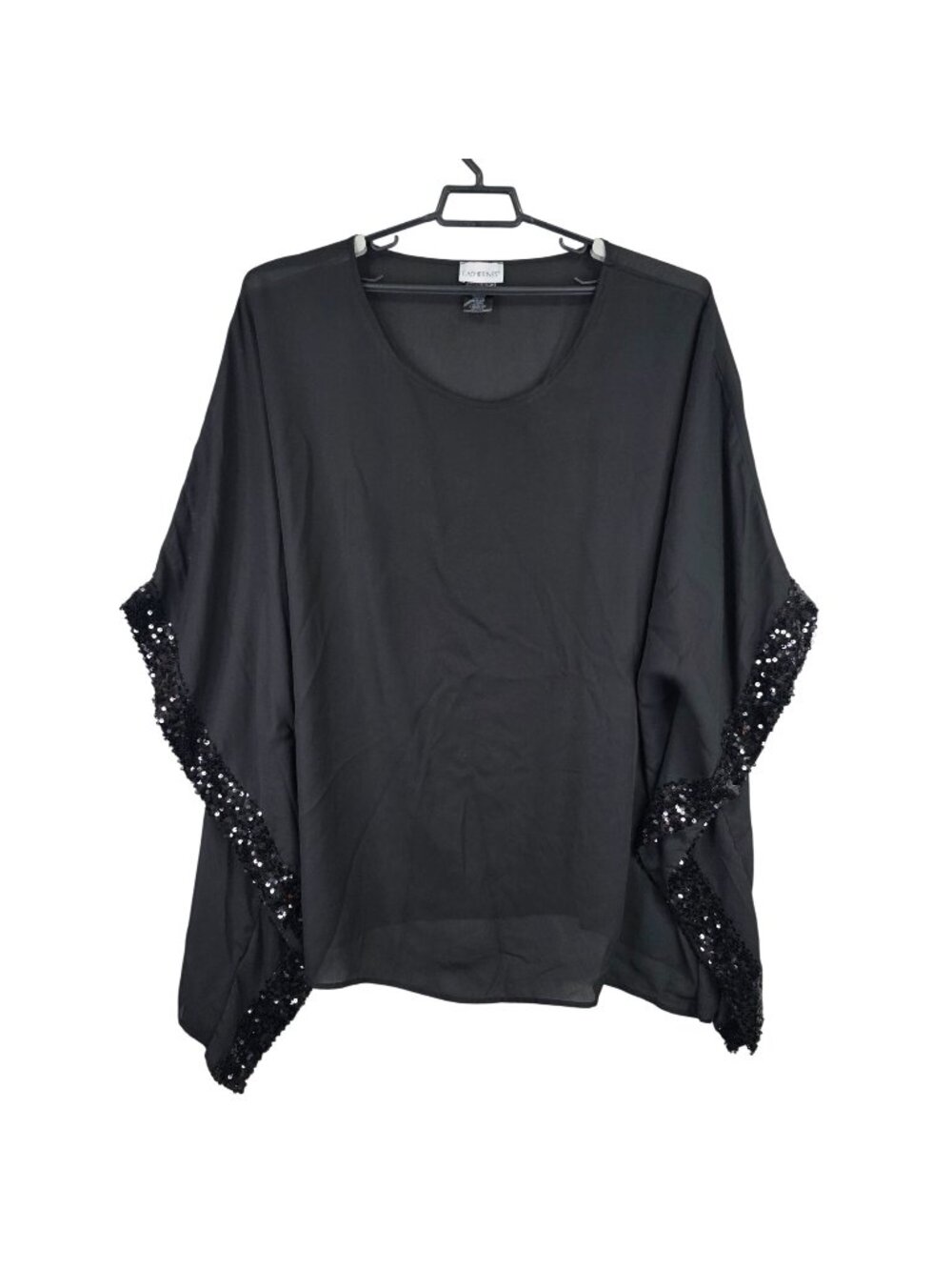 Womens Catherines Sheer Black Poncho Top Sequin Trim Polyester Blend Size 32W